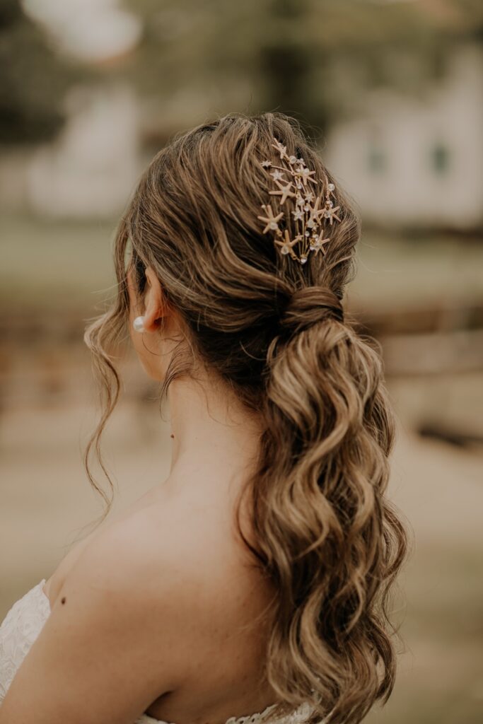 Elegant ponytail hairstyle with decorative hair accessories