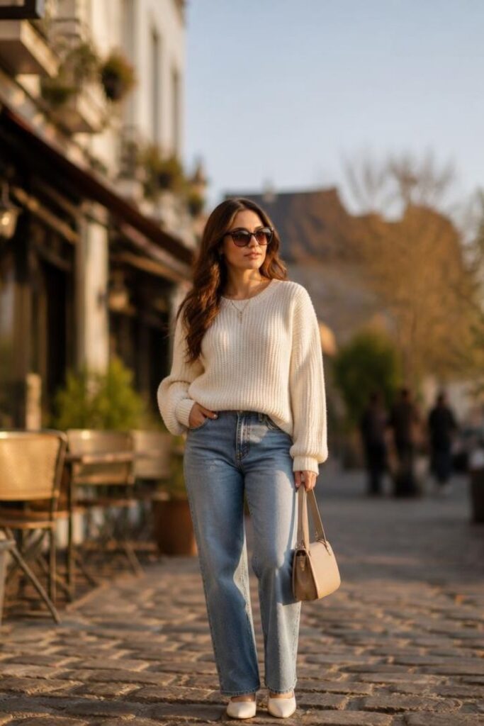 cream-sweater-and-straight-leg-jeans