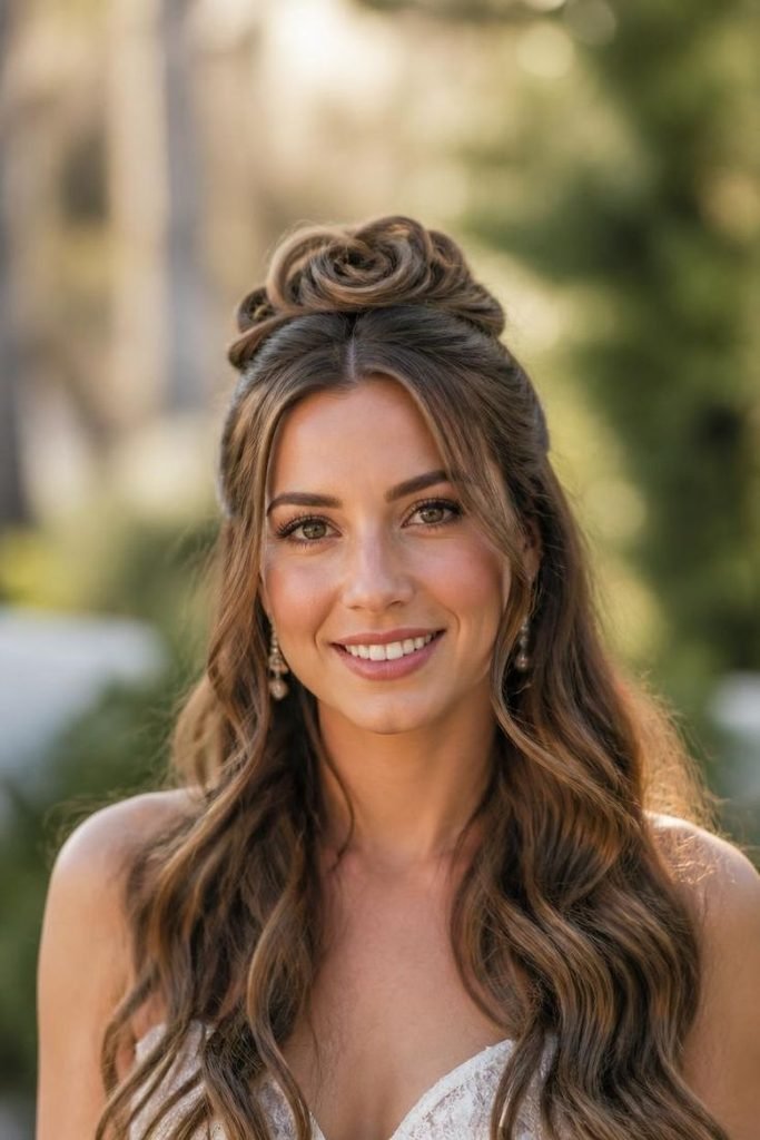 30 Summer Prom Hairstyles 2026: Glamorous, Trendy Looks That Last All Night half-up-rosette