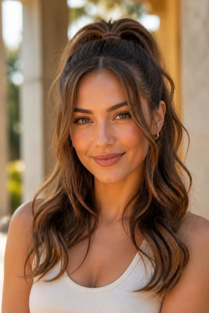 30 Summer Prom Hairstyles 2026: Glamorous, Trendy Looks That Last All Night half-up-wavy-ponytail
