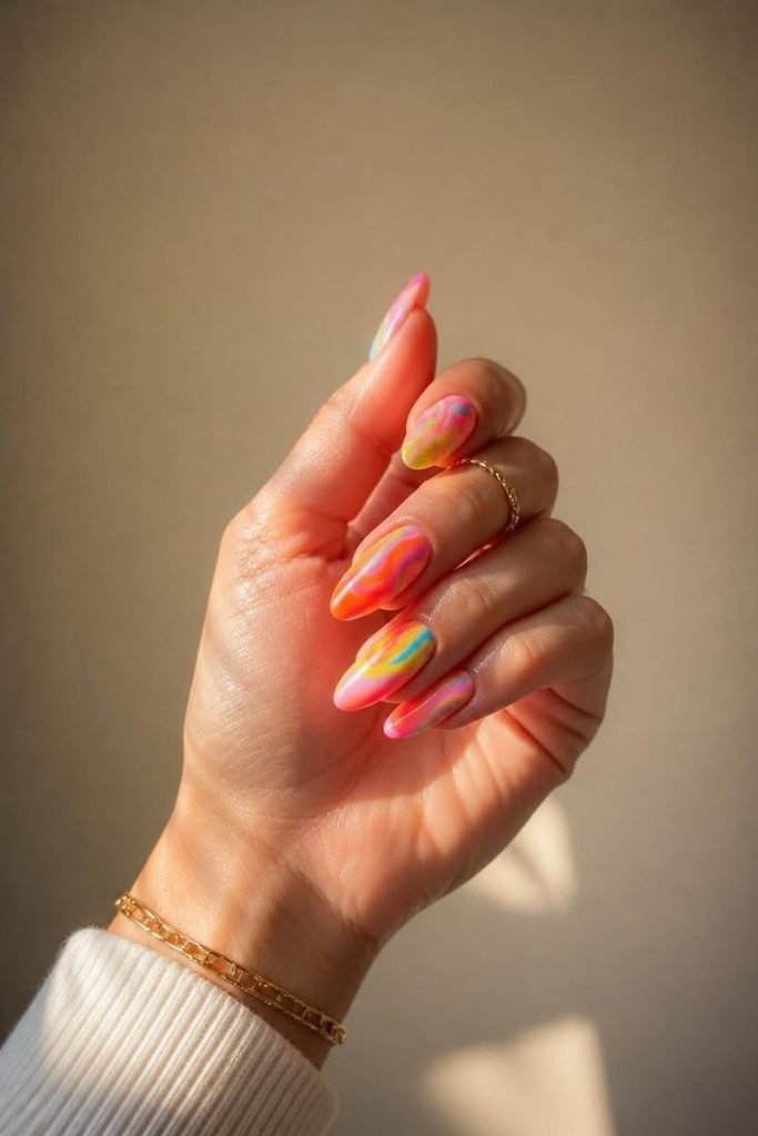 30 Neon Summer Nails 2026: Bold, Bright & Colorful Designs to Light Up Your Look neon-swirl-nails