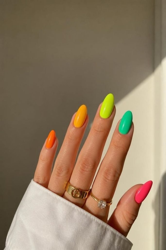 30 Neon Summer Nails 2026: Bold, Bright & Colorful Designs to Light Up Your Look neon-skittle-nails