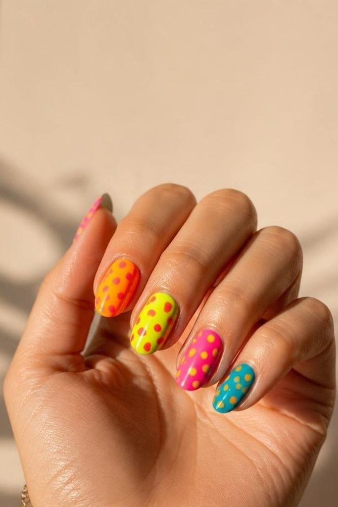30 Neon Summer Nails 2026: Bold, Bright & Colorful Designs to Light Up Your Look neon-polka-dot-nails
