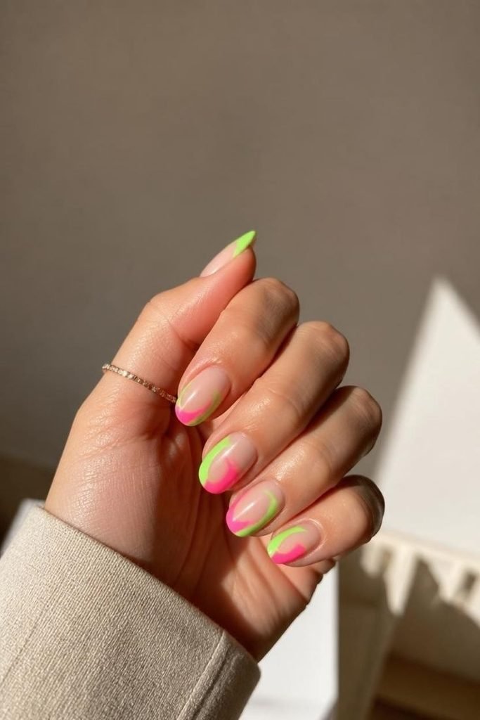 30 Neon Summer Nails 2026: Bold, Bright & Colorful Designs to Light Up Your Look neon-two-tone-nails