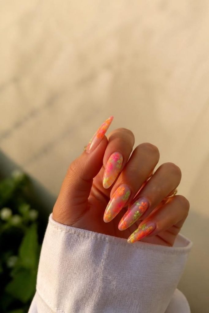 30 Neon Summer Nails 2026: Bold, Bright & Colorful Designs to Light Up Your Look neon-floral-nails