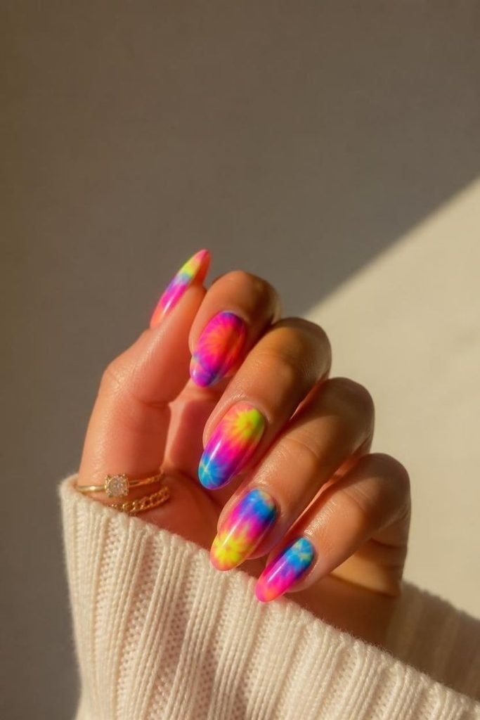 30 Neon Summer Nails 2026: Bold, Bright & Colorful Designs to Light Up Your Look neon-tie-dye-nails