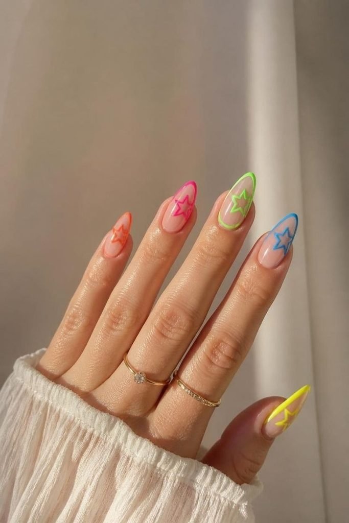 30 Neon Summer Nails 2026: Bold, Bright & Colorful Designs to Light Up Your Look neon-star-nails