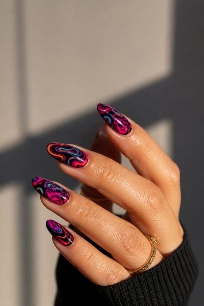 30 Neon Summer Nails 2026: Bold, Bright & Colorful Designs to Light Up Your Look neon-abstract-nails