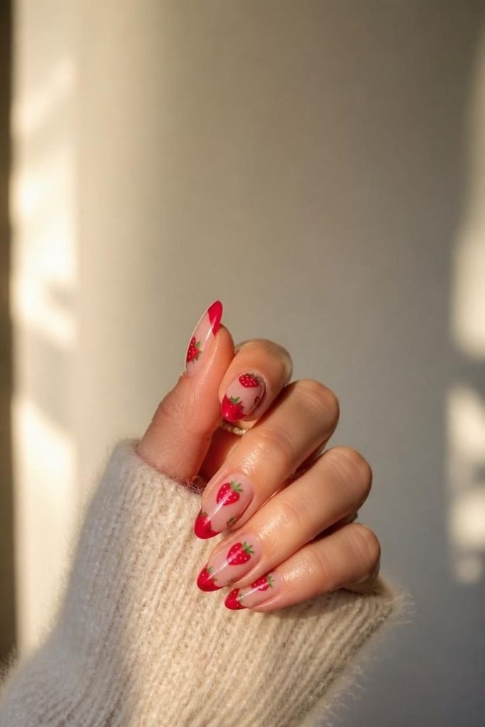 28 Summer Fruit Nail Art Ideas 2026: Cute, Sweet, and Colorful Designs strawberry-nails