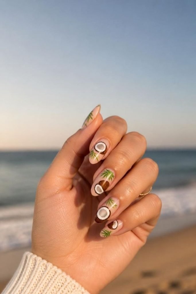 28 Summer Fruit Nail Art Ideas 2026: Cute, Sweet, and Colorful Designs coconut-nails
