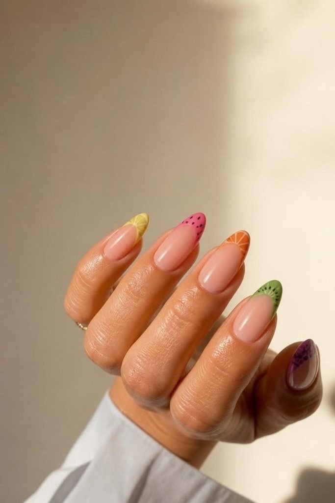 28 Summer Fruit Nail Art Ideas 2026: Cute, Sweet, and Colorful Designs fruity-french-tips