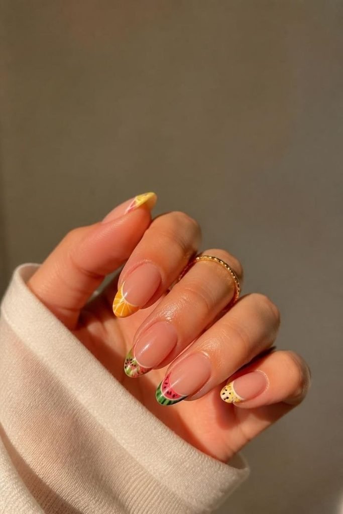 28 Summer Fruit Nail Art Ideas 2026: Cute, Sweet, and Colorful Designs fruit-french-manicure