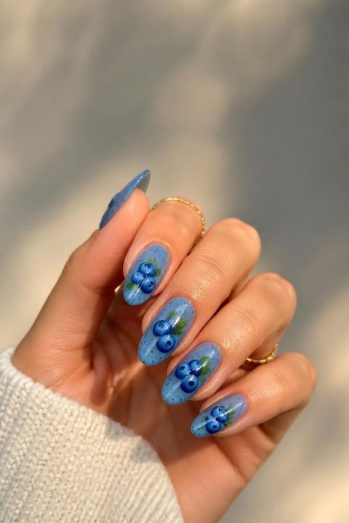 28 Summer Fruit Nail Art Ideas 2026: Cute, Sweet, and Colorful Designs 3d-blueberry-nails