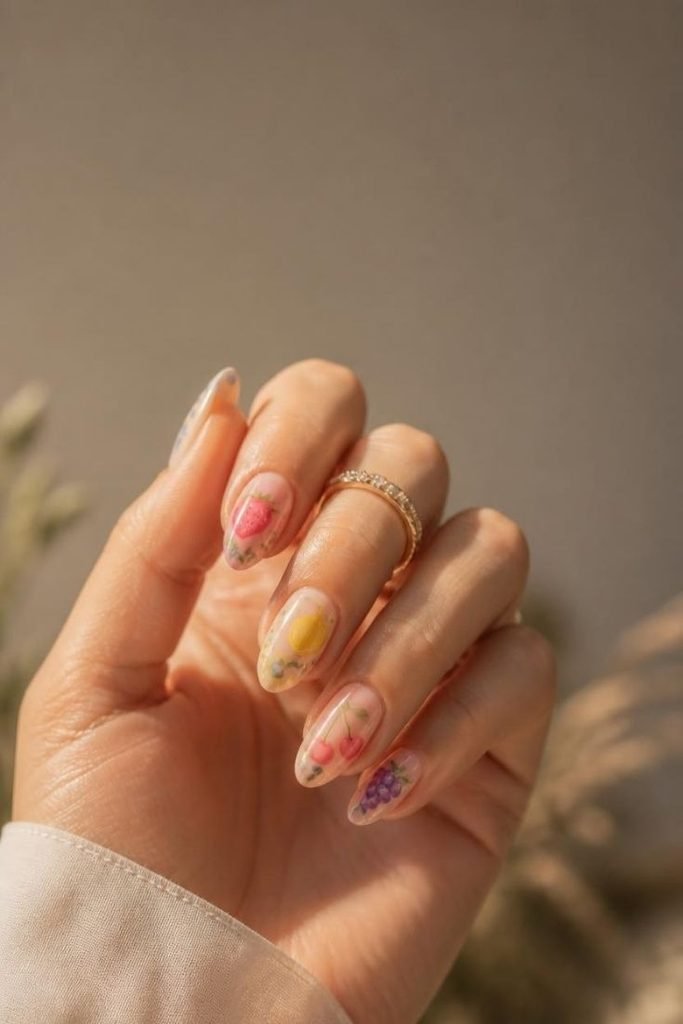 28 Summer Fruit Nail Art Ideas 2026: Cute, Sweet, and Colorful Designs pastel-fruit-nails