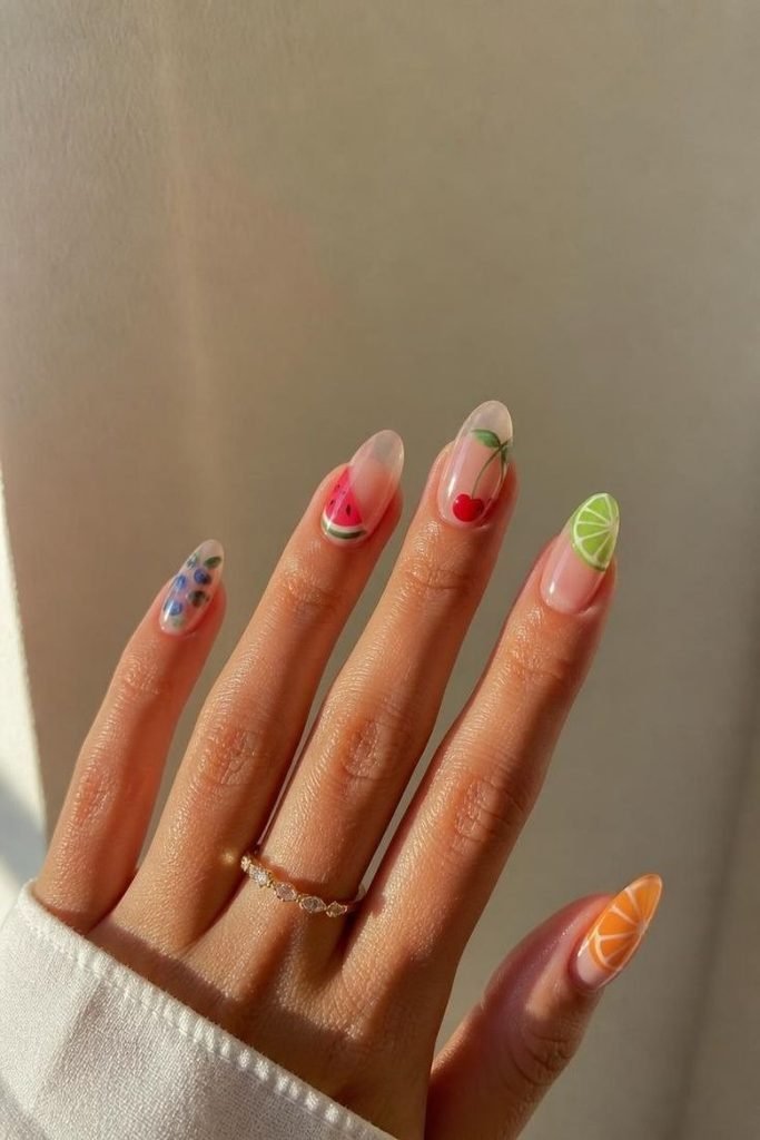 28 Summer Fruit Nail Art Ideas 2026: Cute, Sweet, and Colorful Designs fruit-accent-nails