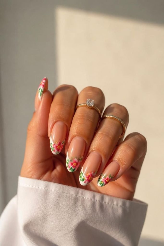 tropical-floral-french-nails