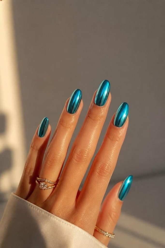turquoise-chrome-nails