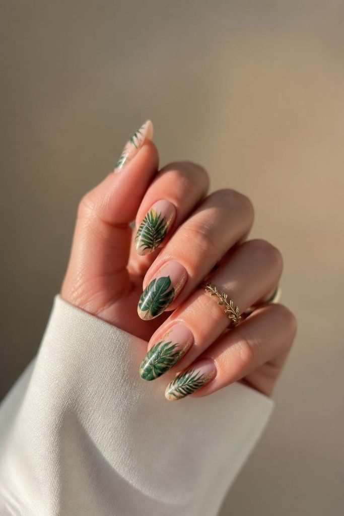 tropical-green-leaf-nails