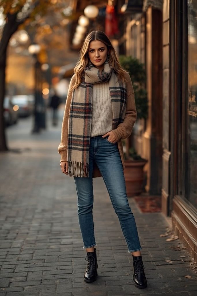 plaid-scarf-sweater-jeans