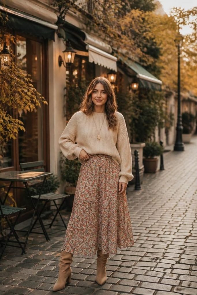 floral-midi-skirt-oversized-sweater
