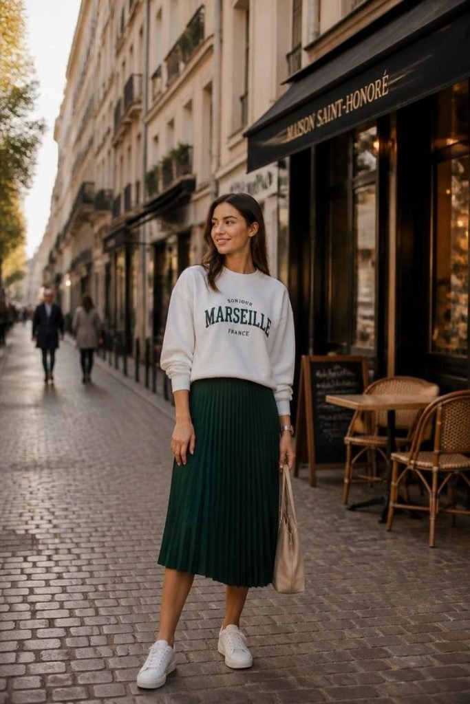 graphic-sweatshirt-pleated-skirt