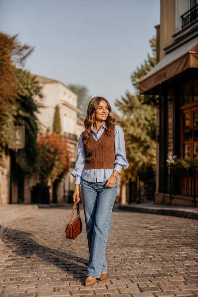 knit-vest-button-down-jeans