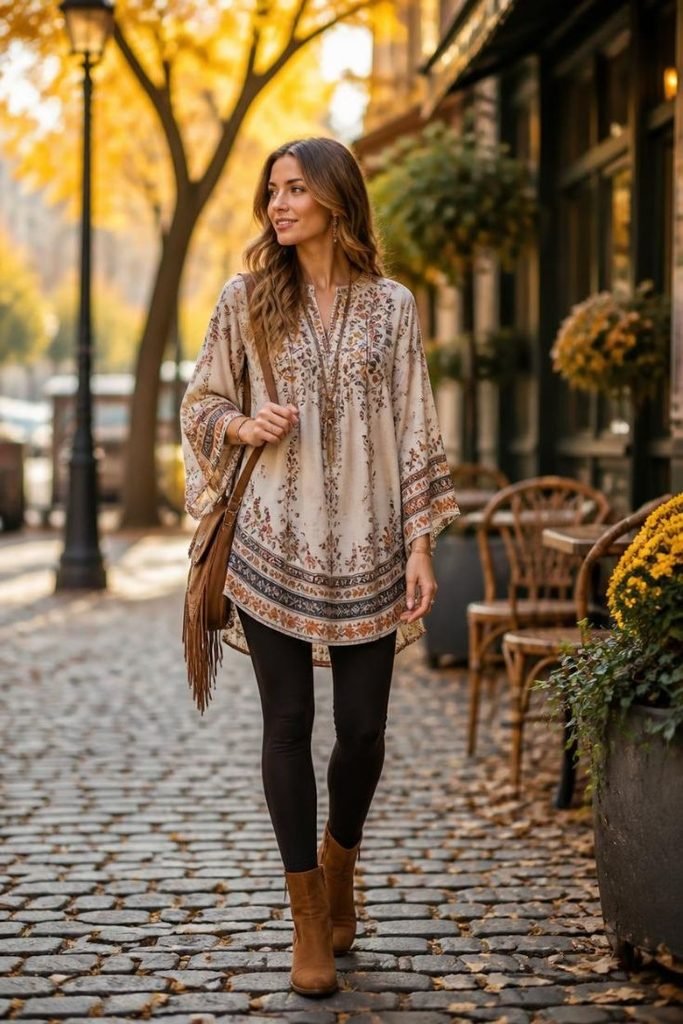29 Best Fall Boho Outfit Ideas 2026: Chic, Free-Spirited & Effortlessly Bohemian Looks boho-tunic-leggings