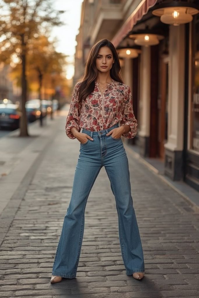 29 Best Fall Boho Outfit Ideas 2026: Chic, Free-Spirited & Effortlessly Bohemian Looks peasant-blouse-straight-leg-jeans