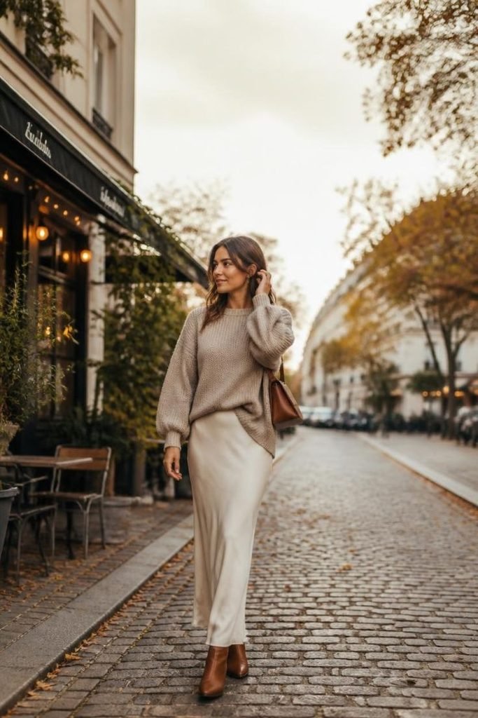 29 Best Fall Boho Outfit Ideas 2026: Chic, Free-Spirited & Effortlessly Bohemian Looks oversized-knit-maxi-skirt