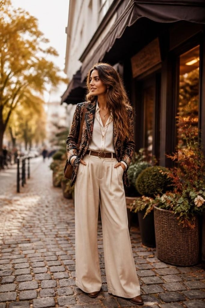 29 Best Fall Boho Outfit Ideas 2026: Chic, Free-Spirited & Effortlessly Bohemian Looks boho-blazer-wide-leg-trousers
