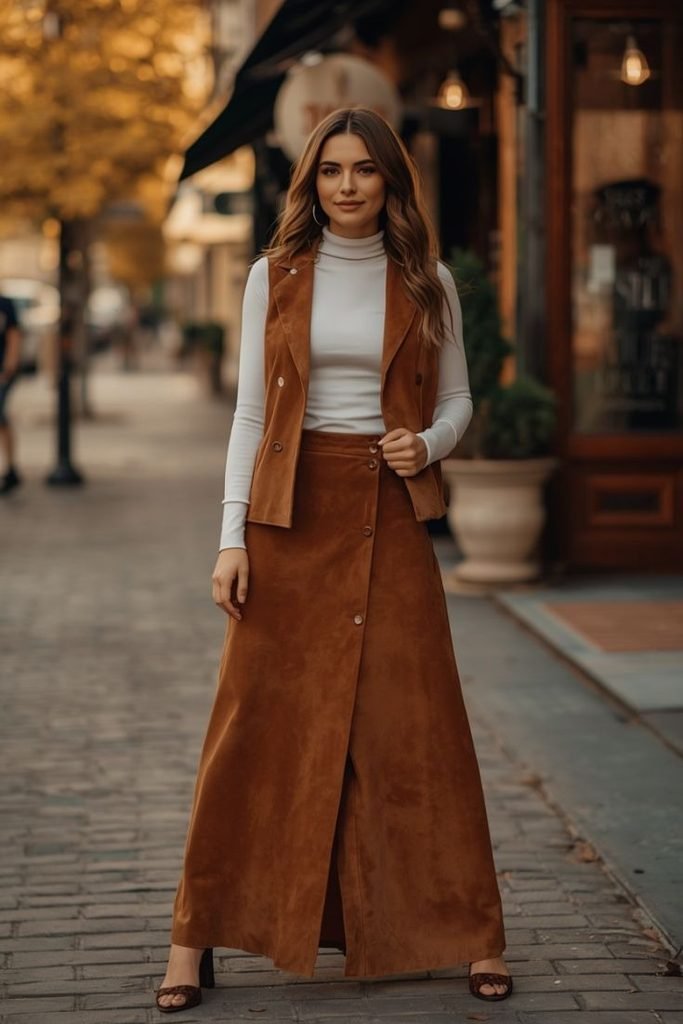 29 Best Fall Boho Outfit Ideas 2026: Chic, Free-Spirited & Effortlessly Bohemian Looks suede-vest-maxi-skirt
