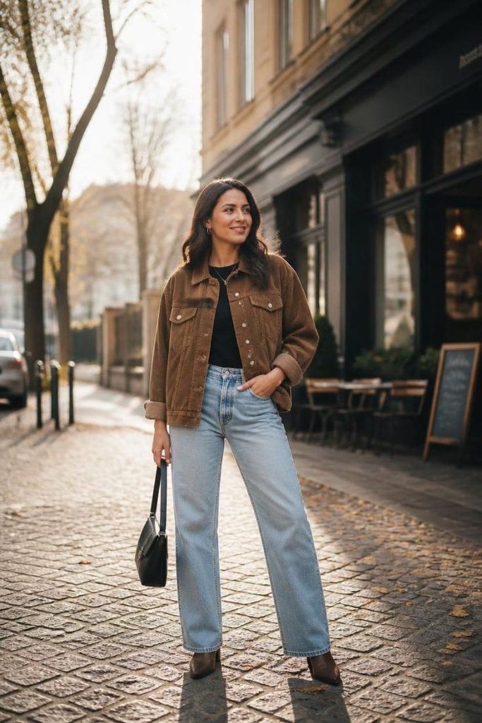 29 Best Fall Boho Outfit Ideas 2026: Chic, Free-Spirited & Effortlessly Bohemian Looks corduroy-jacket-relaxed-jeans