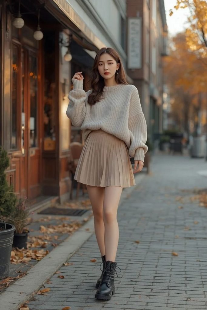 oversized-sweater-pleated-mini-skirt