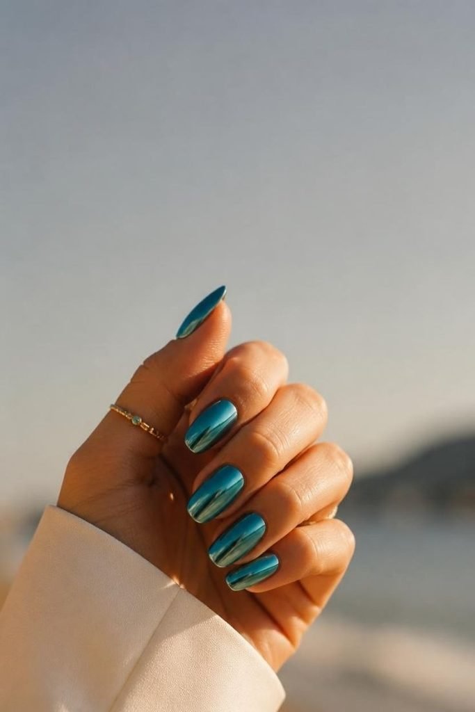 turquoise-chrome-nails
