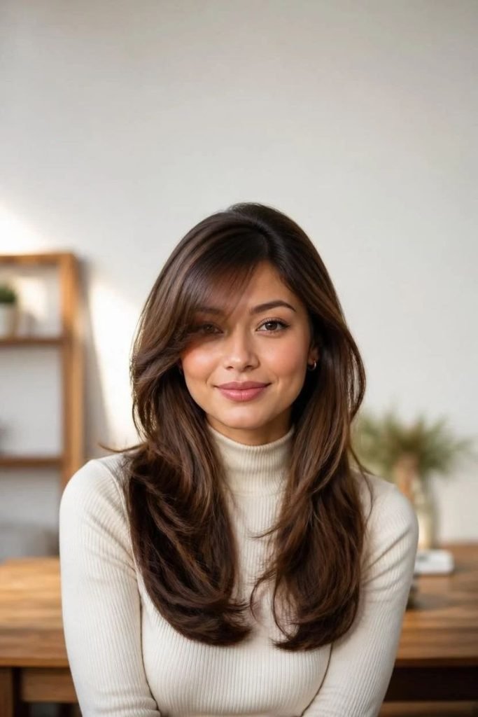 28 Best Long Layered Haircuts 2026: Trendy Styles for Instant Volume, Movement & Shape long-layers-with-side-swept-bangs