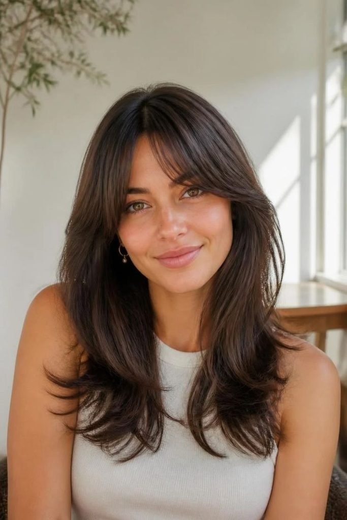 28 Best Long Layered Haircuts 2026: Trendy Styles for Instant Volume, Movement & Shape long-layered-hair-with-bottleneck-bangs