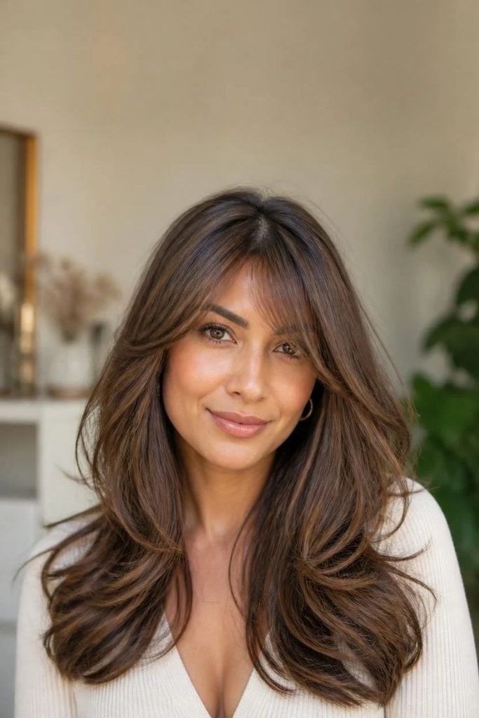 28 Best Long Layered Haircuts 2026: Trendy Styles for Instant Volume, Movement & Shape long-layers-with-swoopy-bangs