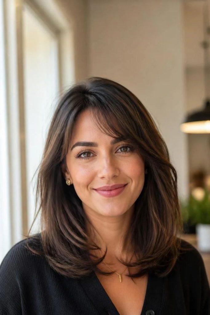 28 Best Shoulder-Length Haircuts 2026: Chic, Flattering & Effortlessly Stylish Looks shoulder-length-hair-with-side-swept-bangs