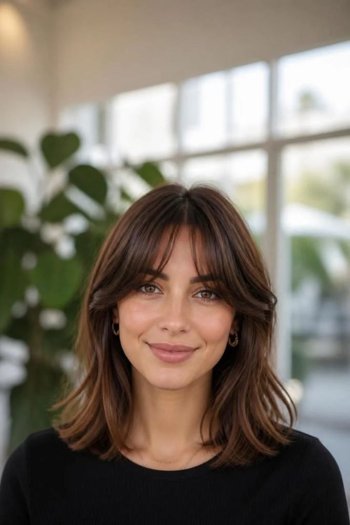 28 Best Shoulder-Length Haircuts 2026: Chic, Flattering & Effortlessly Stylish Looks shoulder-length-hair-with-bottleneck-bangs