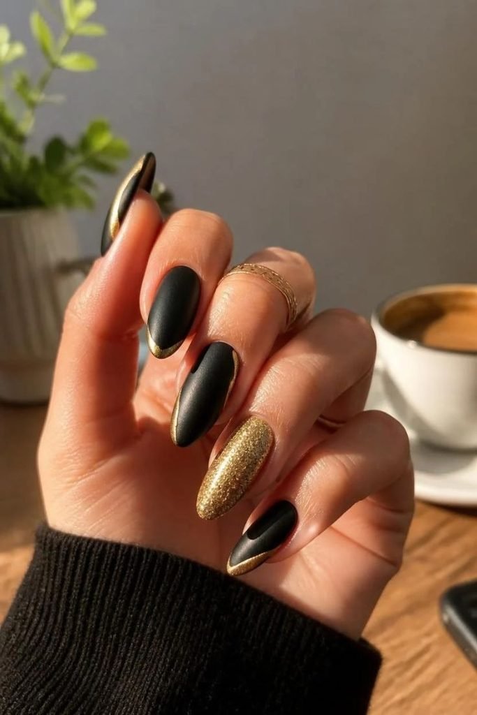 matte-black-and-gold-nails