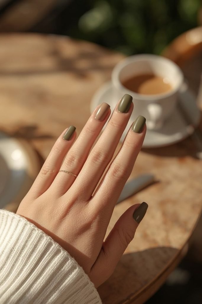 matte-olive-and-nude-nails