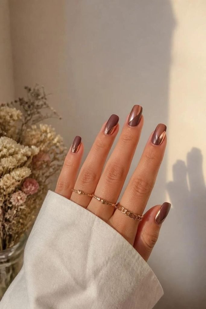 Matte and Chrome Contrast Nails