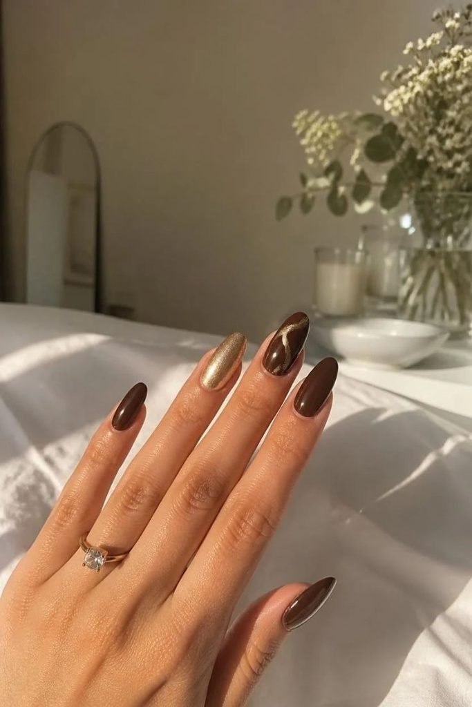 espresso-and-gold-nails