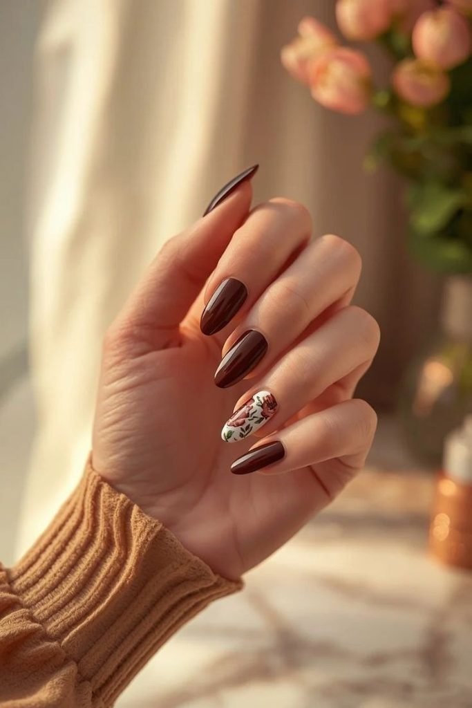 brown-floral-nails