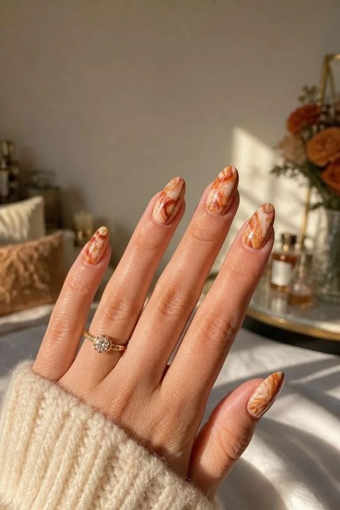pumpkin-spice-marble-nails