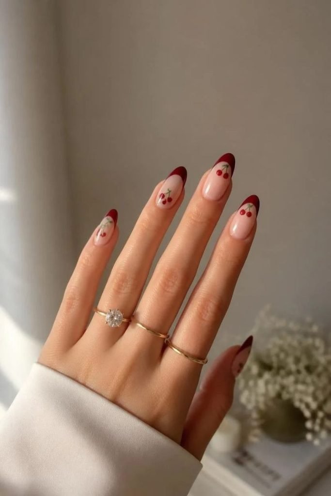 cherry-french-tip-nails