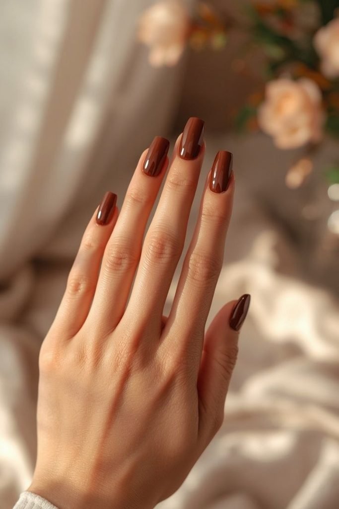 chocolate-brown-glossy-nails