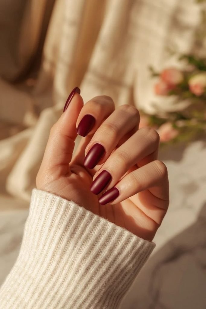 matte-burgundy-nails