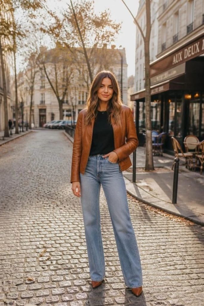 cognac-leather-jacket-with-straight-leg-jeans