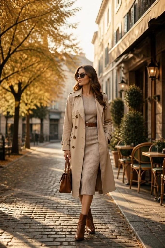 trench-coat-with-a-knit-dress